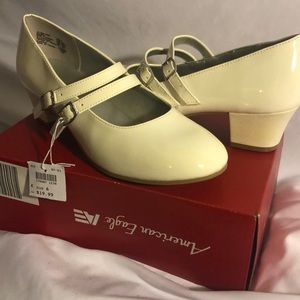 White Faux Leather Patent Heel Dress Shoes